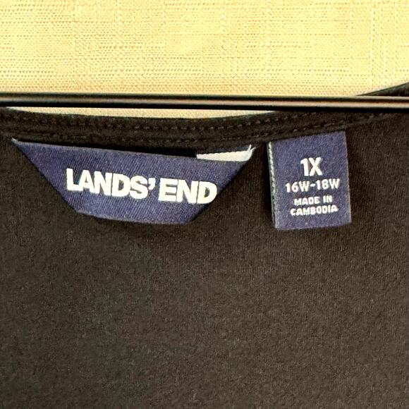 LANDS' END Tiered Maxi Dress Plus 1X Black Jersey Knit Cotton‎ Minimalist Summer - Picture 3 of 8